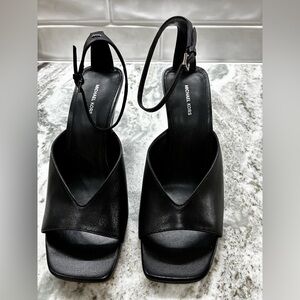 Michael Kors Black Leather Square-Toe Slingback Heels